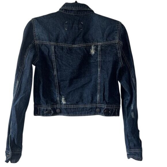 Rue21 Distressed Medium Wash Denim Jacket L/S Rip Torn Style Plaid Lining Size M - Picture 8 of 10